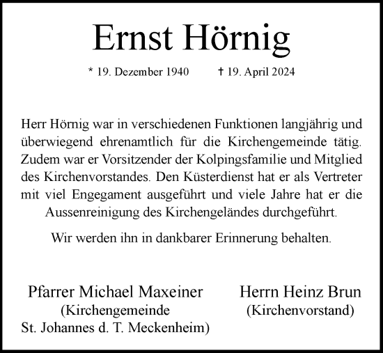 Anzeige von Ernst Hörnig von General-Anzeiger Bonn