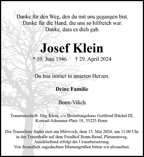 Anzeige von Josef Klein von General-Anzeiger Bonn