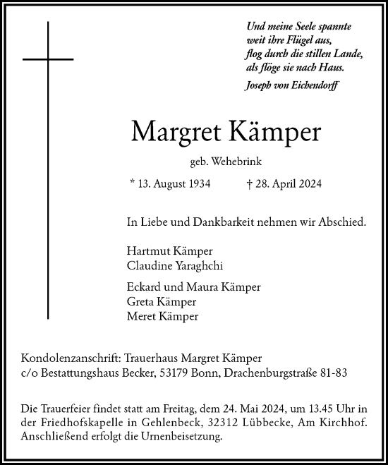 Anzeige von Margret Kämper von General-Anzeiger Bonn
