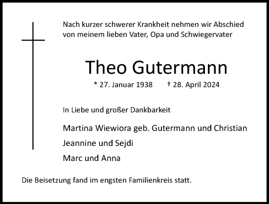 Anzeige von Theo Gutermann von General-Anzeiger Bonn