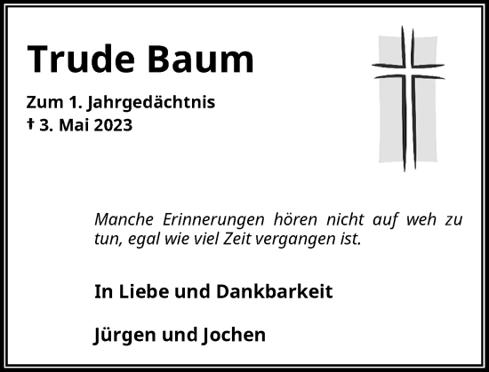 Anzeige von Trude Baum von General-Anzeiger Bonn